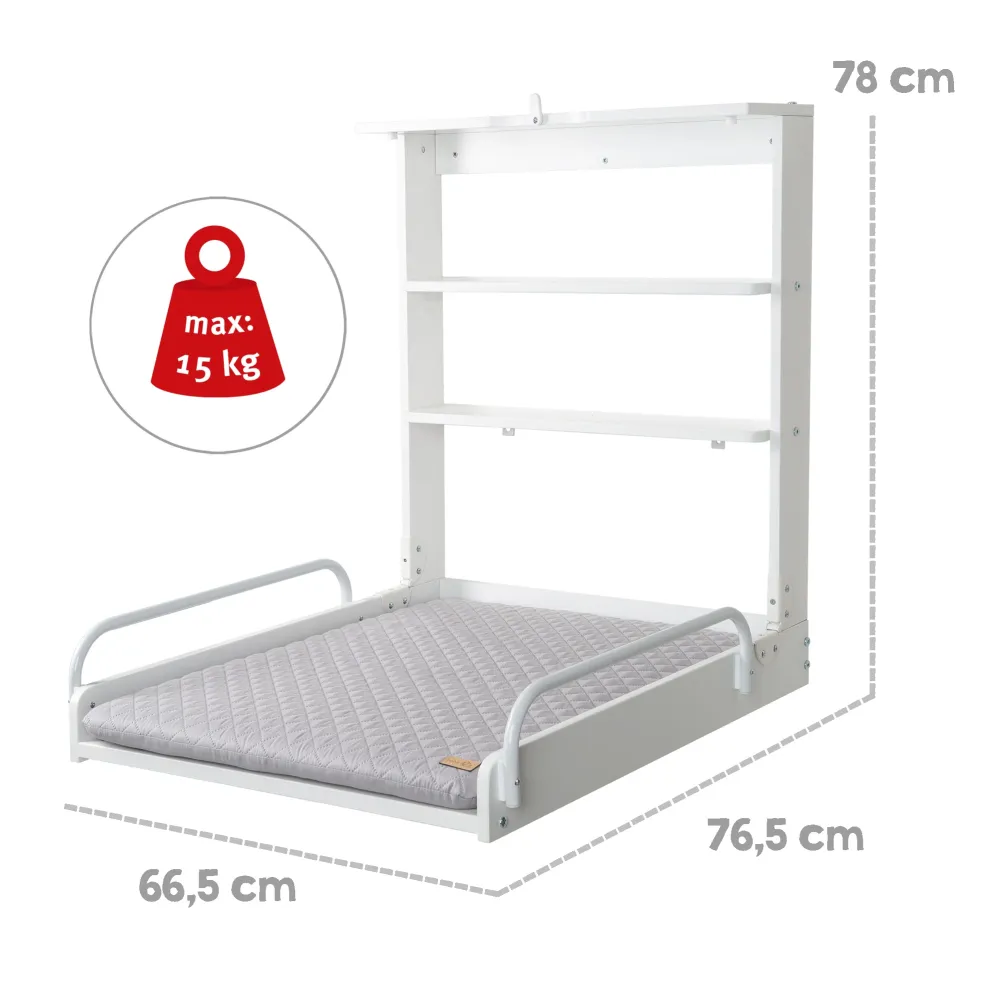 Coffre de rangement Wandwickelregal weiß + Wickelauflage 'roba Style grau' - Klappbar & platzsparend