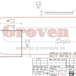 BODART & GONAY - 07CV800A Vermiculiet 285x330x25 Phenix 600 Phenix 800 Phenix 950