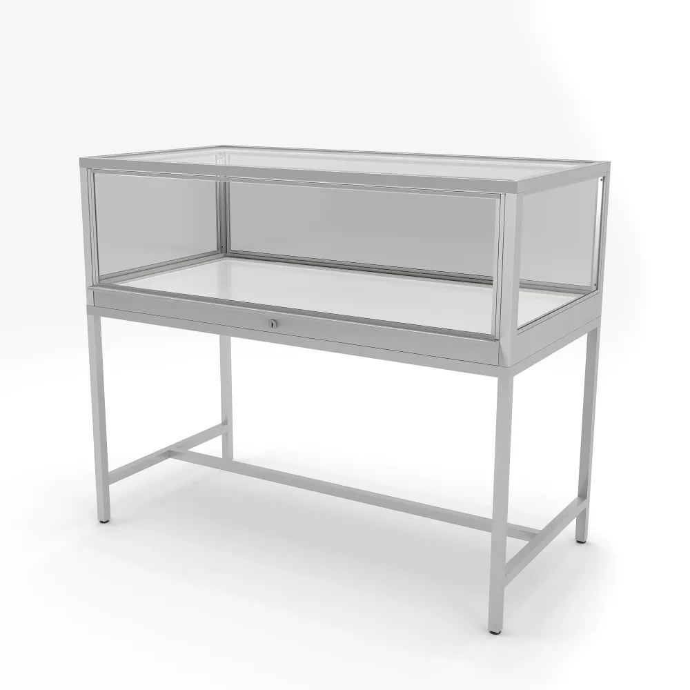 Deluxe Glass Showcase Display Cabinet Satin Chrome Econoco DDKIT3SC