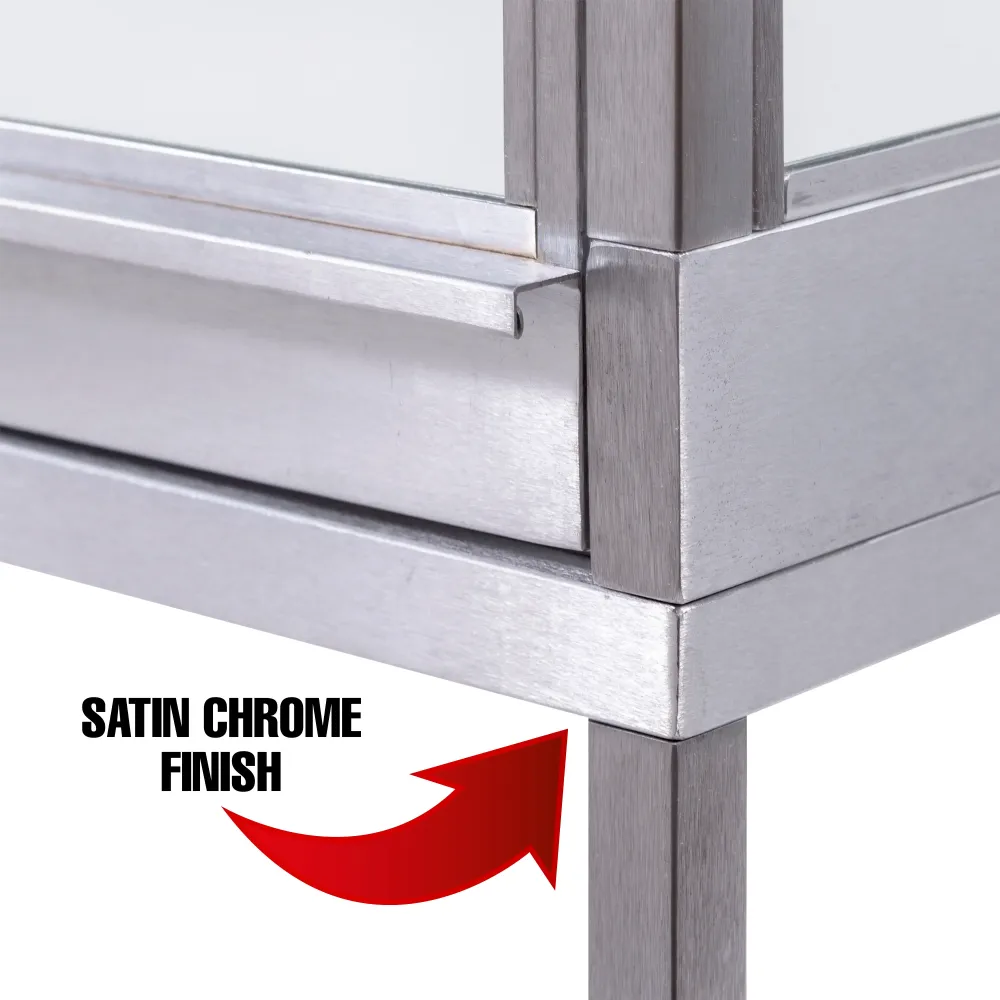 Deluxe Glass Showcase Display Cabinet Satin Chrome Econoco DDKIT3SC
