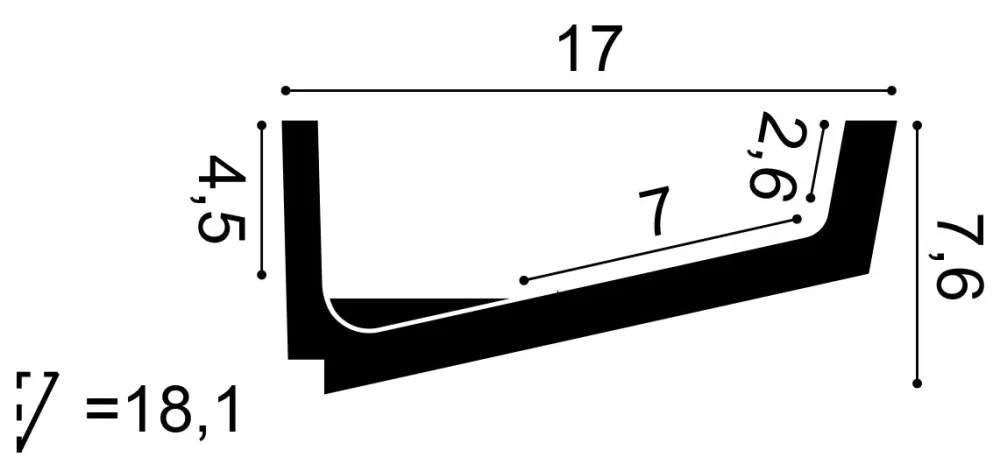 Corniche lumineuse pour éclairage indirect C352 FLAT | 171 x 76 x 2000 mm pour allée et terrasse