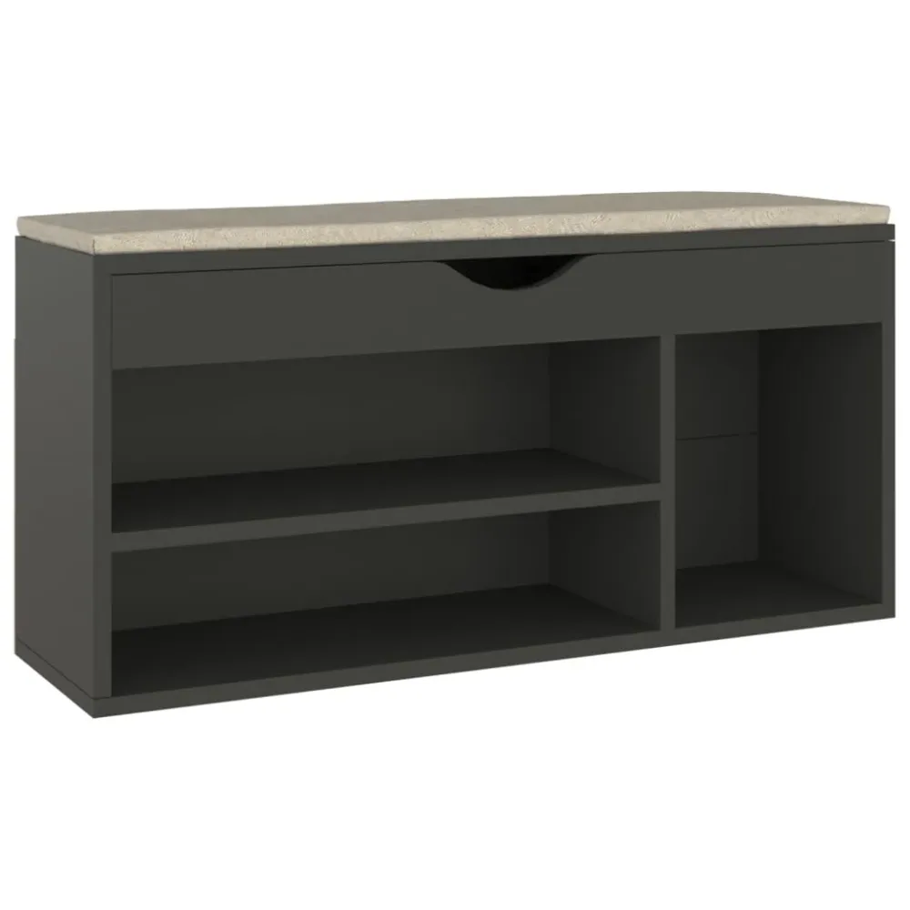 Banc à chaussures bottes commode étagère meuble entrée rangement et coussin 104 x 30 x 49cm bois d'ingénierie gris 02_0022954