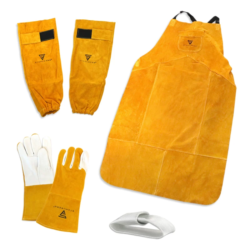 Ensemble de vêtements de protection de soudage en acierworks - tablier de soudage + gants de soudage + protection par pulv...