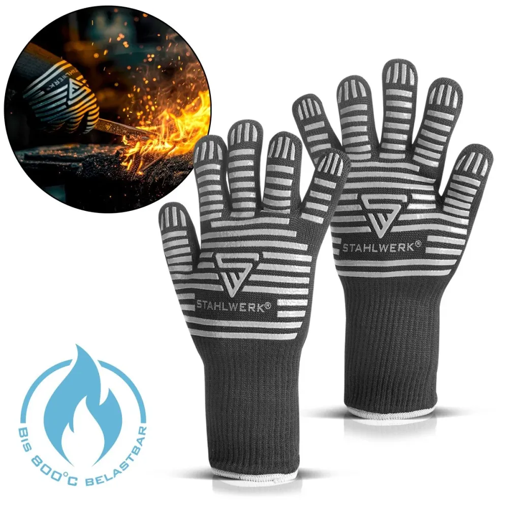 Gants résistants à la chaleur de l'acier jusqu'à 800 ° C EN 407: 2004 Gants de protection contre la chaleur à feu incendie...