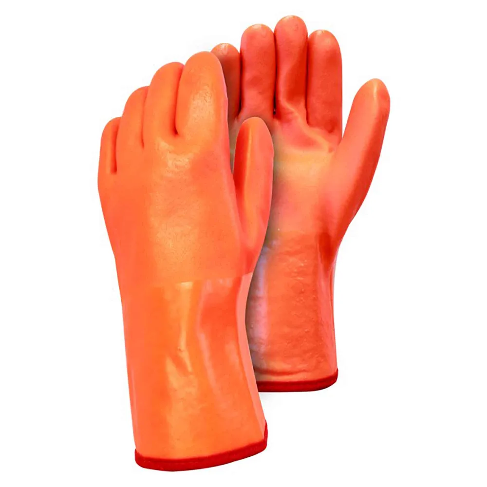 Gants de sécurité orange à manches longues enduits de VINYLE et doublés en polar, taille unique