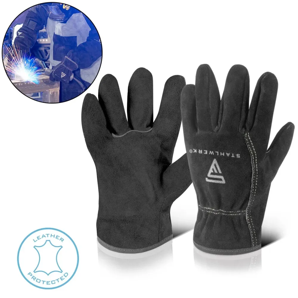 Gants de soudage en acier | Gants de protection thermique | Gants de travail | Des gants résistants à la chaleur en cuir d...