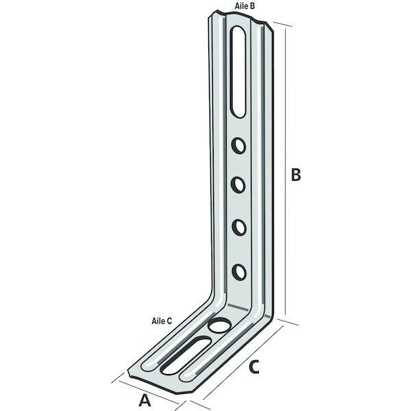 Équerre de fixation de fenêtre END droite nervurée - Dimensions (L1 x L2) : 55 x 70 mm - Largeur : 30 mm - Épaisseur : 1,5...
