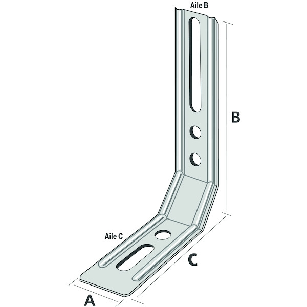Équerre de fixation de fenêtre ENPC à pan coupé nervurée - Dimensions (L1 x L2) : 115 x 70 mm - Largeur : 30 mm - Épaisseu...