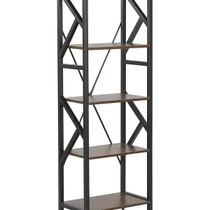 Bibliothèque design effet bois profond / noir 5 niveaux DALE - Fixation Murale Solide