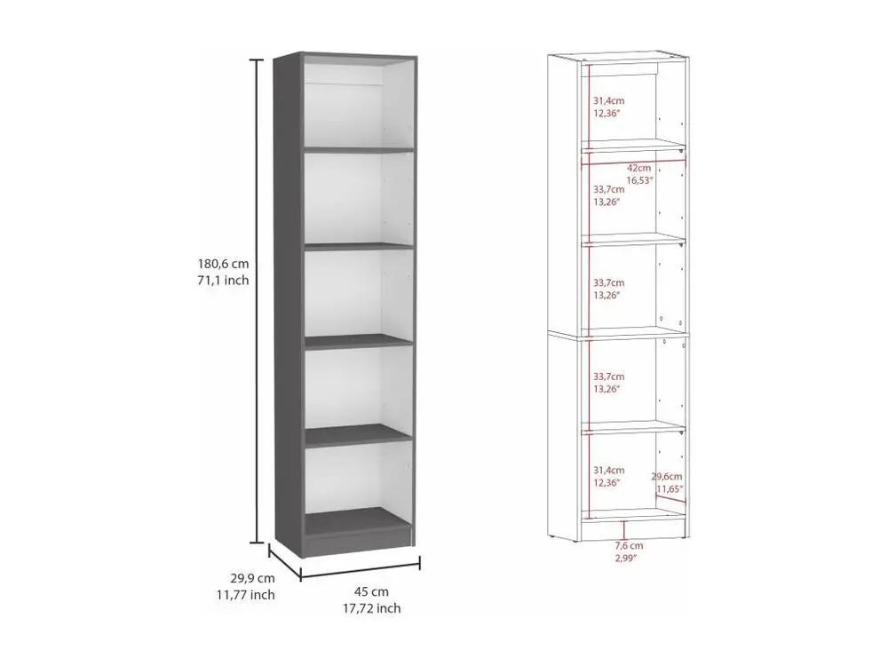 Bibliothèque Home Xs avec étagères à 5 niveaux et design élancé