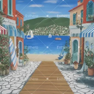 Fond de Scène Théâtre Plage et Quai TWW510-T29 pour Étagères de 25 cm de profondeur