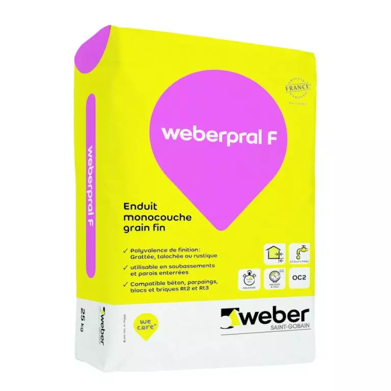 Weberpral F Enduit Ravalement de façade - 25 KG pour Mur en placo