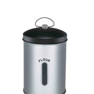 CH 5.5lt Flour Canister Black Lid - Effet argent en Acier galvanisé