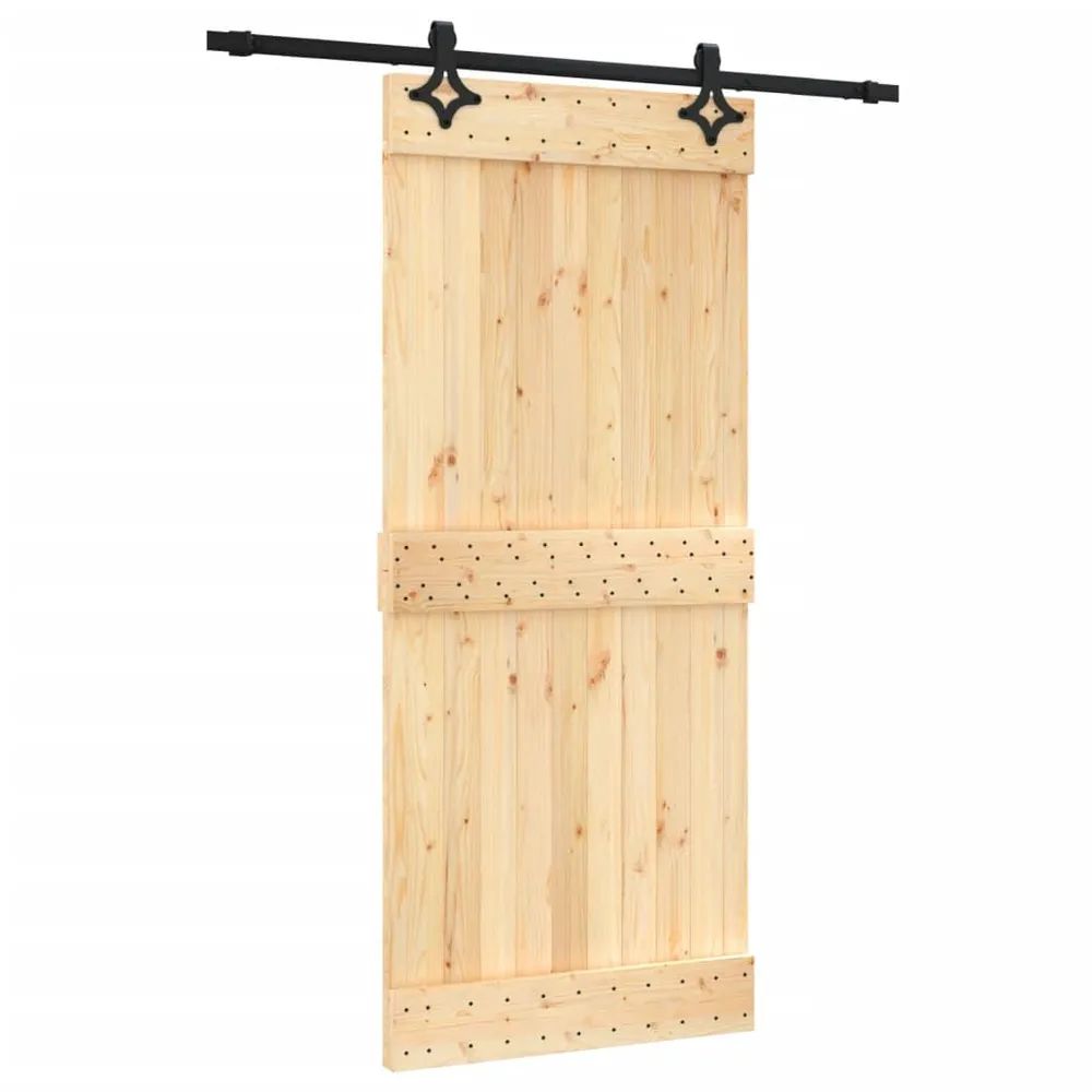 Certifié NF Porte coulissante et kit de quincaillerie 90x210 cm pin massif