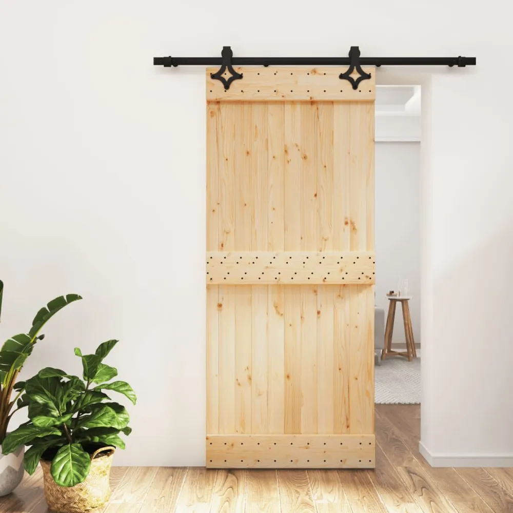 Certifié NF Porte coulissante et kit de quincaillerie 90x210 cm pin massif