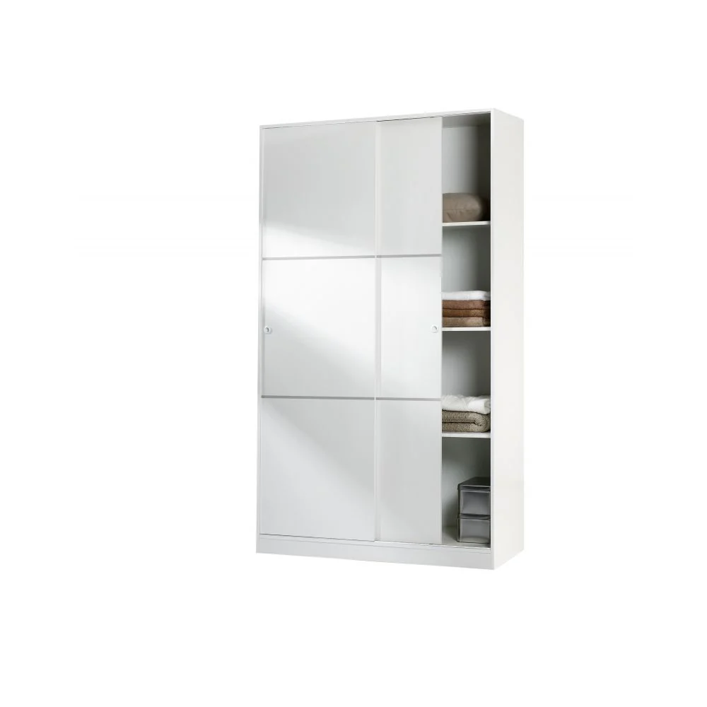 Pêne dormant Armoire à 2 portes coulissantes et 4 étagères intérieures - Blanc brillant