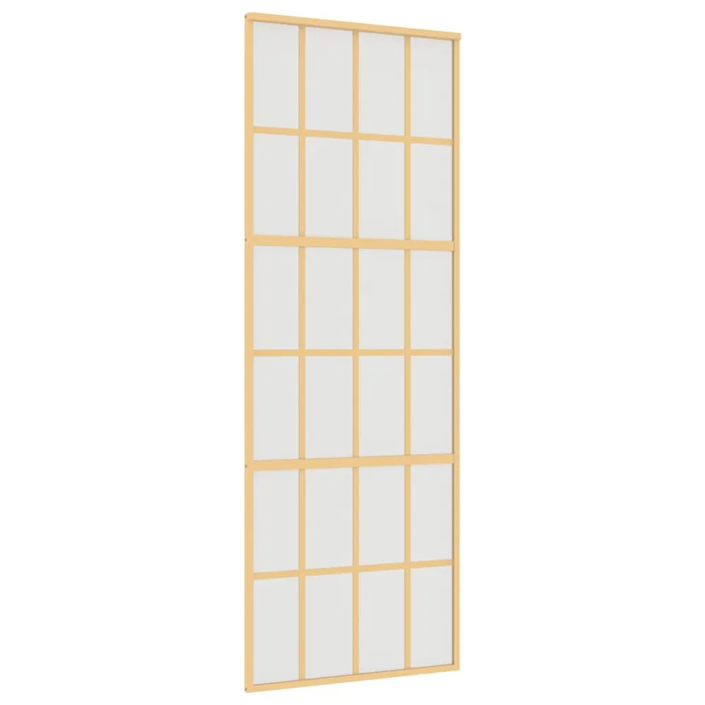 Porte coulissante doré 76x205 cm verre ESG dépoli et aluminium Kit d'installation complet