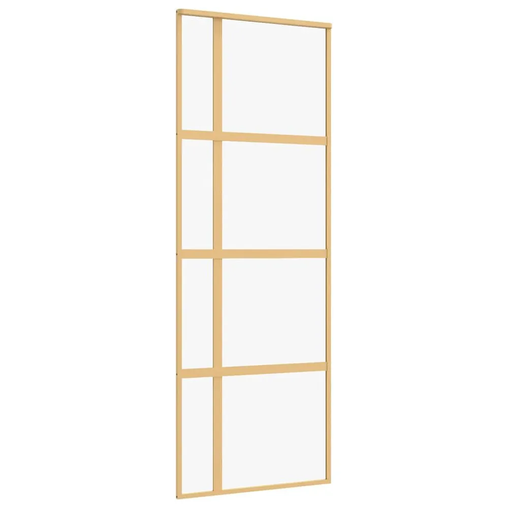 Porte coulissante doré 76x205 cm verre ESG évident et aluminium avec système anti-panique