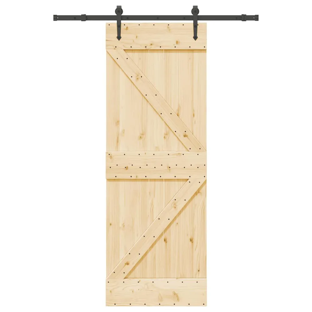 Porte coulissante et kit de quincaillerie 70x210 cm pin massif pour porte d'entrée