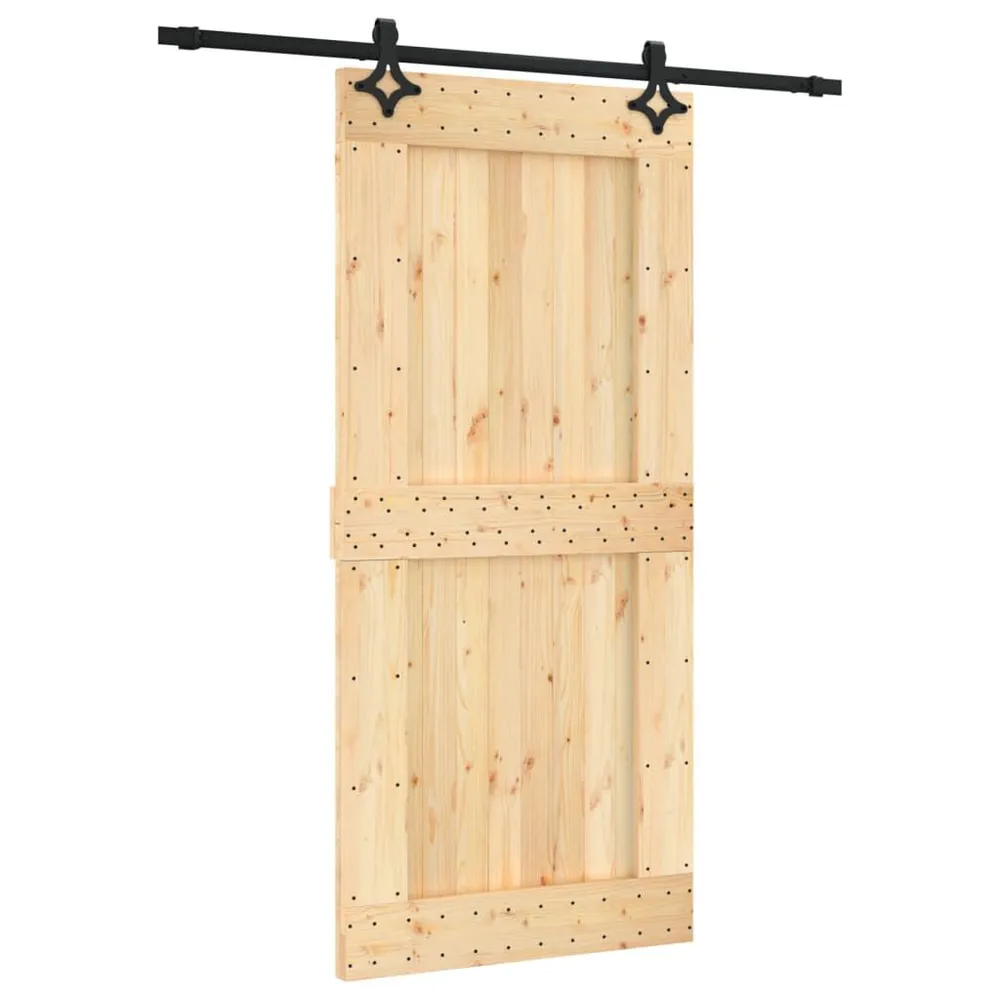 Porte coulissante et kit de quincaillerie 95x210 cm pin massif en finition satinée