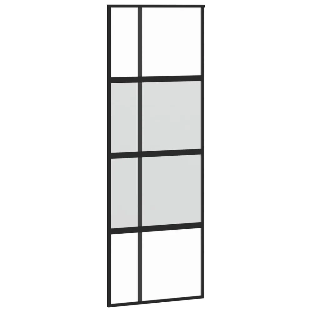 Porte coulissante noir 76x205 cm verre trempé aluminium | Installation Facile