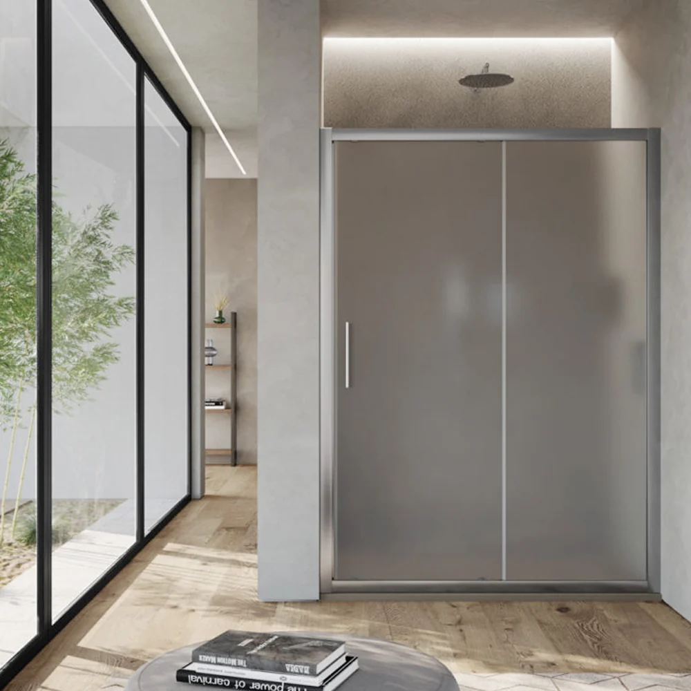 Porte de douche coulissante de 125 cm en verre dépoli 6 mm modèle Minerva