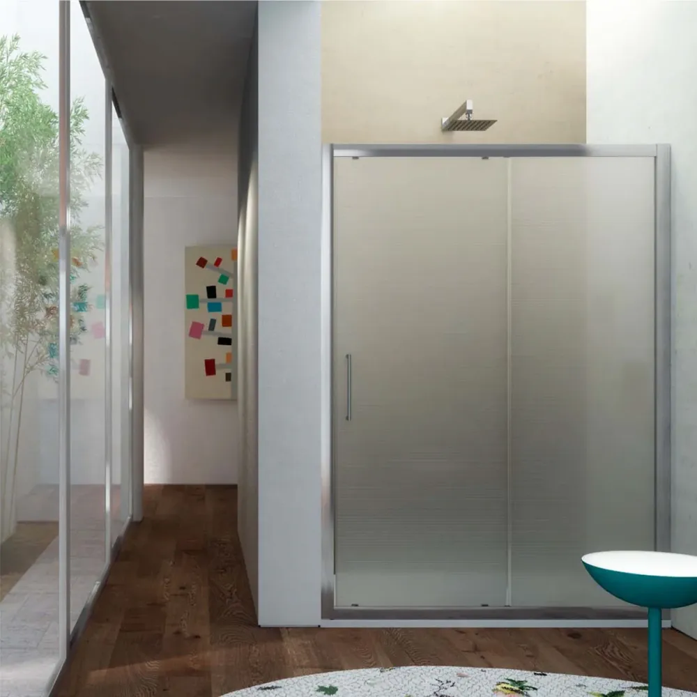 Porte de douche coulissante de 125 cm en verre dépoli 6 mm modèle Minerva
