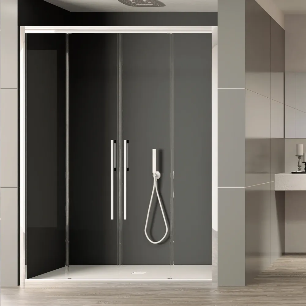 Porte de douche deux vantaux coulissants 195cm verre clair 6mm h195 profil argent Made Italy