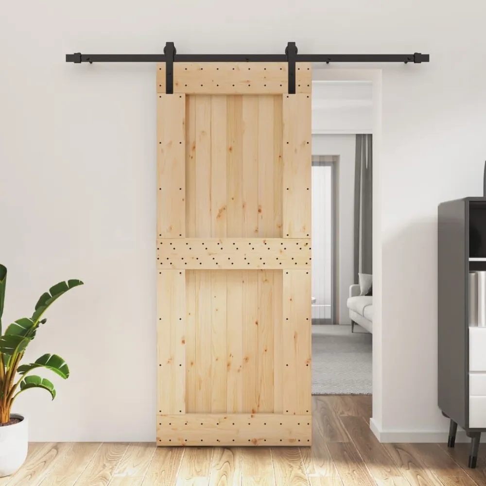 Verrou à code Porte coulissante et kit de quincaillerie 85x210 cm pin massif
