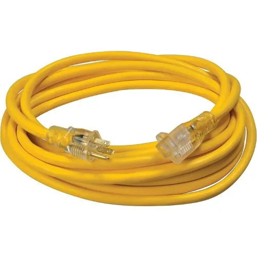 16 AWG 3C 10AMP SJTW Jaune doré Lighted Single End Extension Cord 100FT