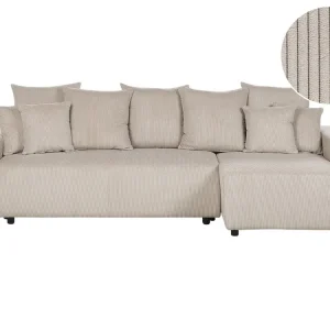 Left Hand Énorme Cord Corner Sofa Bed Storage Taupe LUSPA