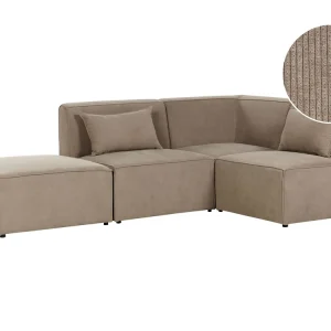 Left Hand 3 Seater Assemblable Jumbo Cord Corner Sofa Ottoman Taupe LEMVIG