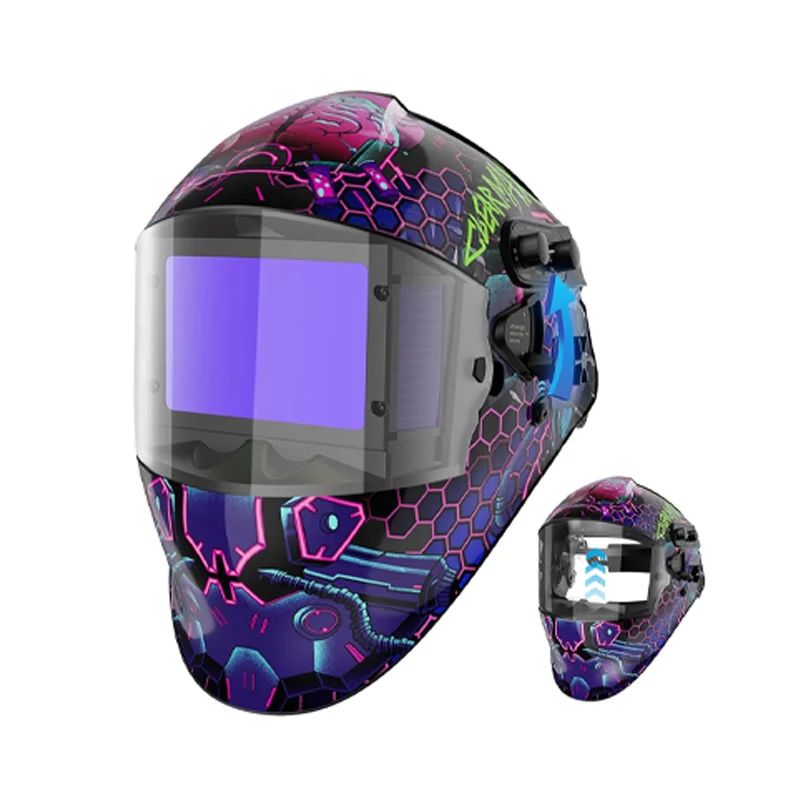Casque de soudage à obscurcissement automatique, vue latérale, écran de visualisation fort grand 8,46 "x 2,75", couleur vraie
