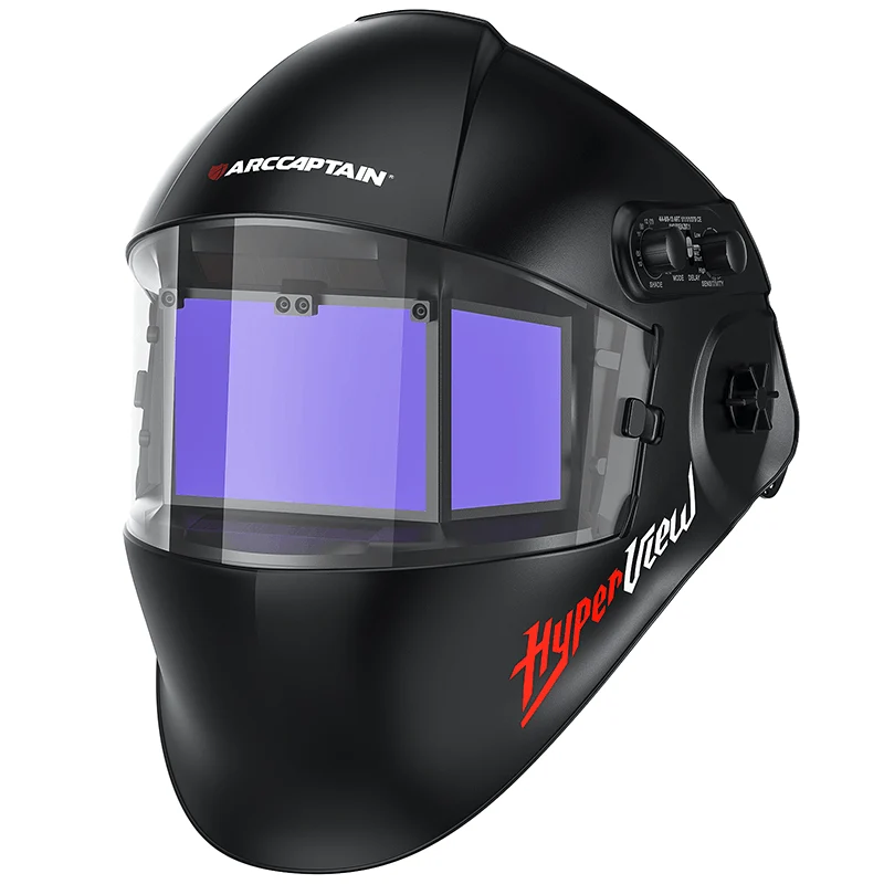 Casque de soudage à obscurcissement automatique, vue latérale, écran de visualisation très gros 8,46 "x 2,75", couleur vraie