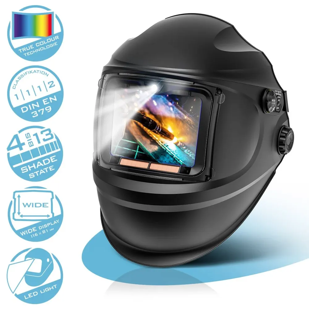 Le masque de soudage 3-en-1 du casque de soudage automatique acier Raptor avec lumière LED, lecture couleur vrai-couleur-r...