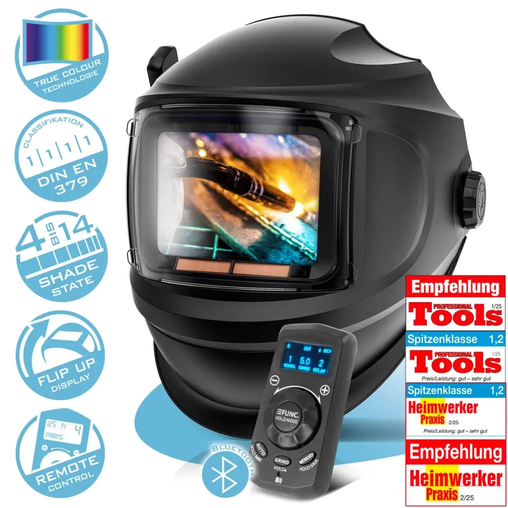 Master de casque de welding automatique Stahlwerk 3-en-1 avec télécommande, visière pliable, lecture couleur True-Color-RE...