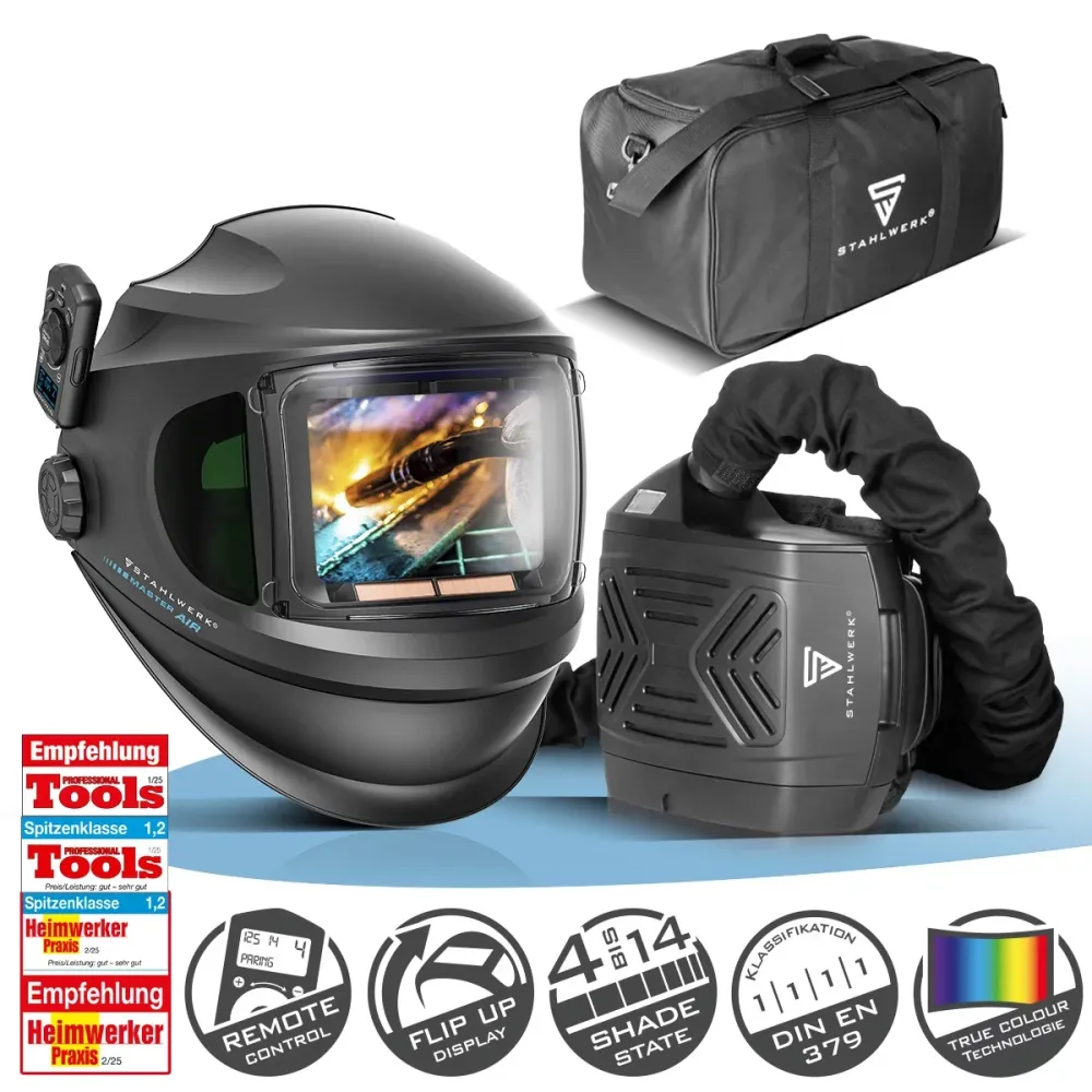 STAHLWERK Masque de soudage automatique 3 en 1 MASTER AIR | Masque de soudage avec alimentation en air récent | Télécomman...