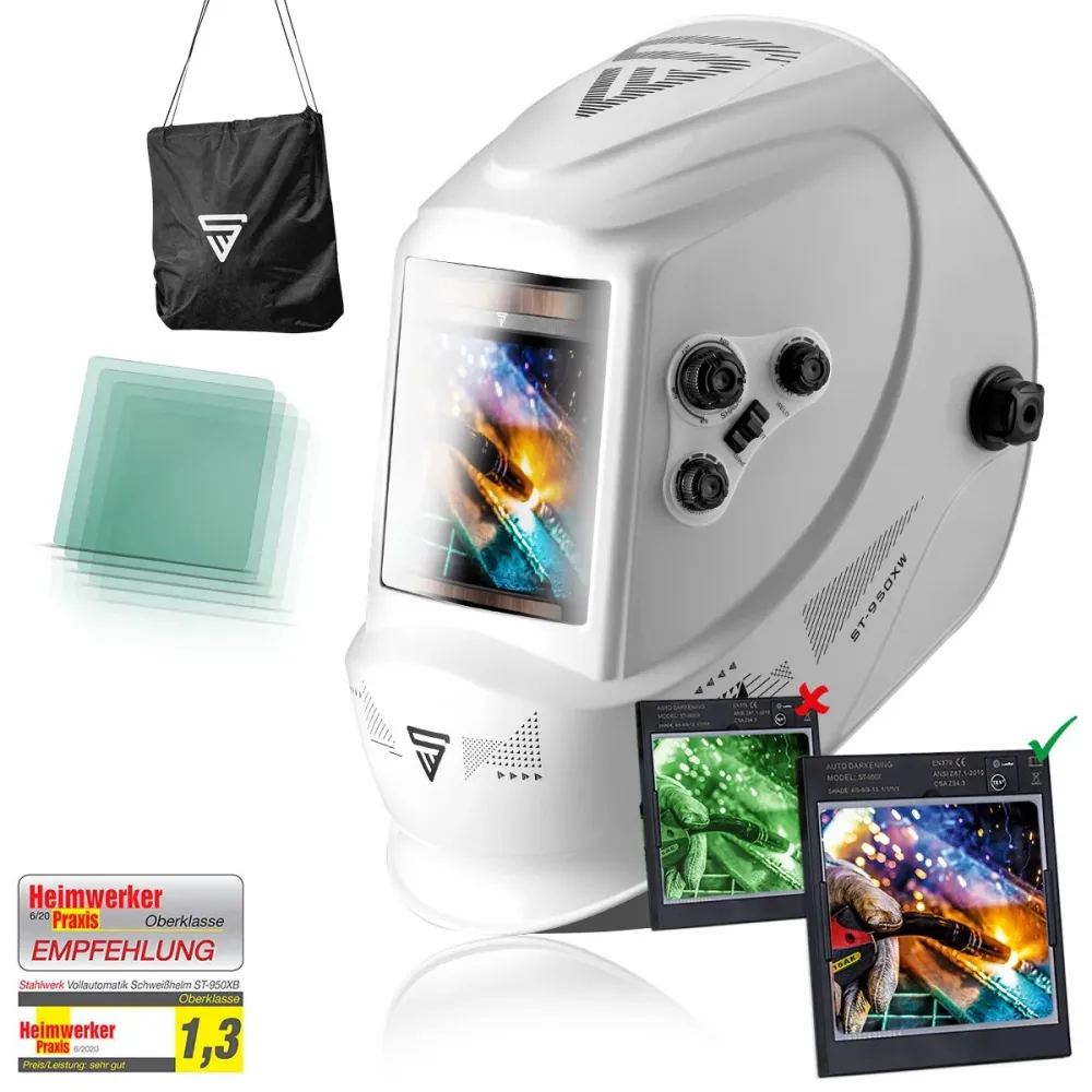 Stahlwerk Schweißhelm ST-950 XW Couleur réelle automatique complète avec 3 en 1 fonction blanche brillante