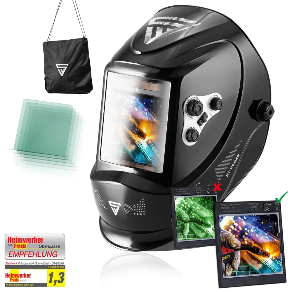 Stahlwerk ST-950 XB Full Automatique Real Color Welding Casque avec une fonction 3 en 1, noir brillant, dont 5 disques et...