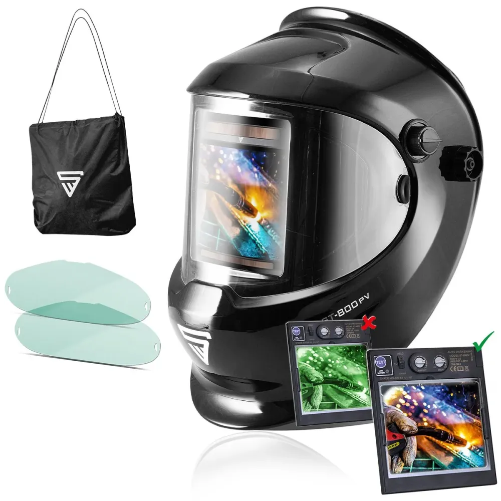 Steelworks Full Sans intervention Real Color Welding Helmet ST-800 PV, 3 1 Fonction, 180 ° Visibilité, noir brillant, gran...