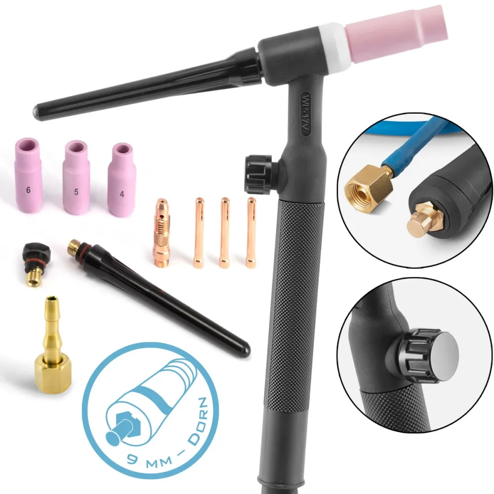 Brûleur de soudage / soudage Polyvalent Lift-Tig-brûleur Universal WP-17V avec 4 mètres de tuyau et 9 mm épine pour la per...