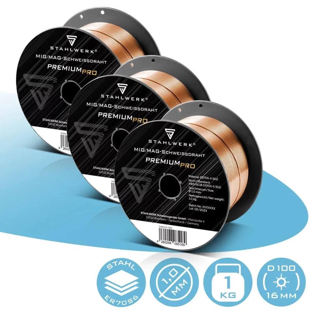 Acier moulin 3 x MIG Mag Widding fil ER70S-6 SG2 Ø 1,0 mm S100 / D100 rouleau de fil 1 kg
