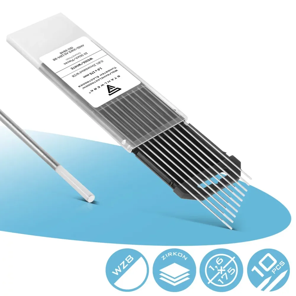 Electrodes en tungstène en acier / électrodes de soudage 1,6 x 175 mm wz8 blanc dans l'ensemble de 10 ensembles pratiques