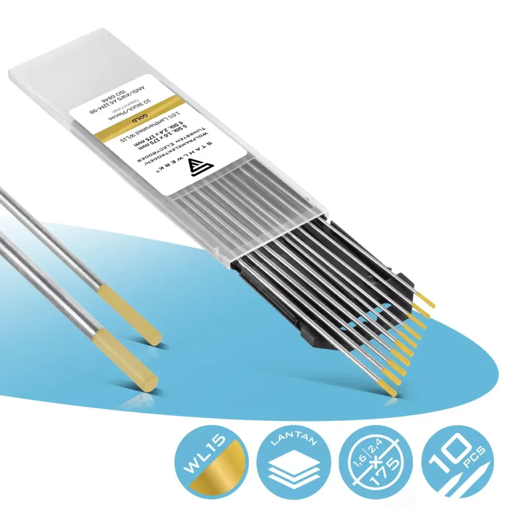 Electrodes en tungstène en acier / électrodes de soudage WL15 Or fin dans l'ensemble pratique 5 x 1,6 mm + 5 x 2,4 mm