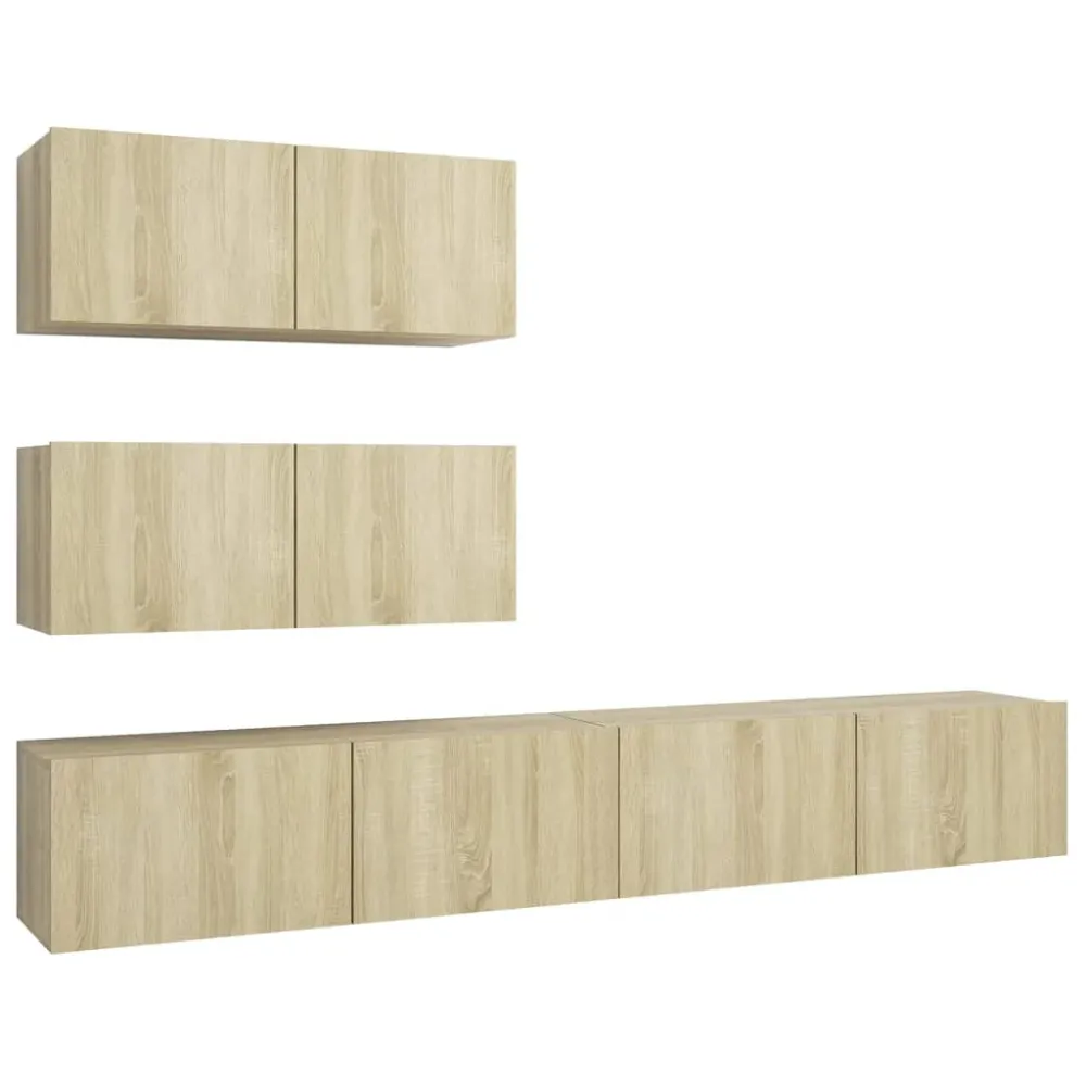 Ensemble de meubles armoire buffet TV télévision salon chambre séjour 4 pièces chêne sonoma bois d'ingénierie brun 02_0024306