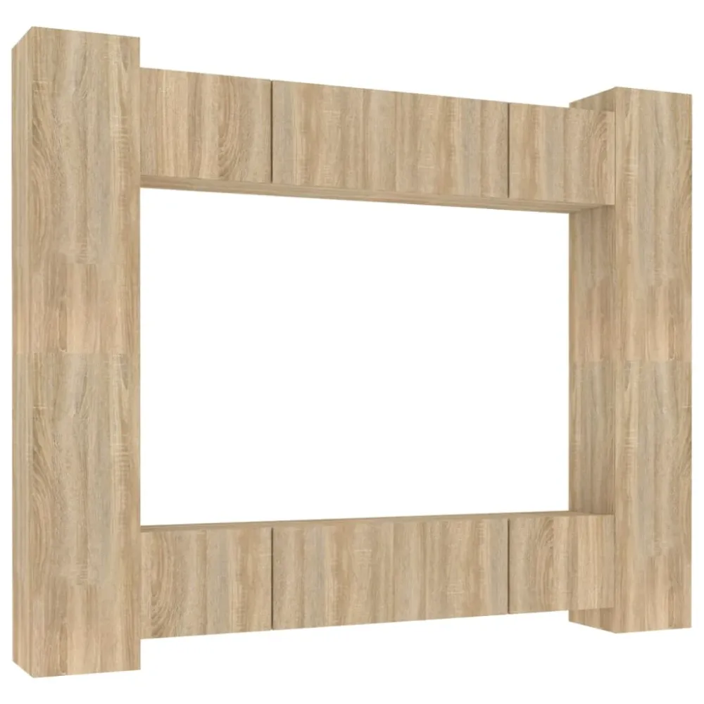 Ensemble de meubles armoire buffet TV télévision salon chambre séjour 8 pièces chêne sonoma bois d'ingénierie brun 02_0025307