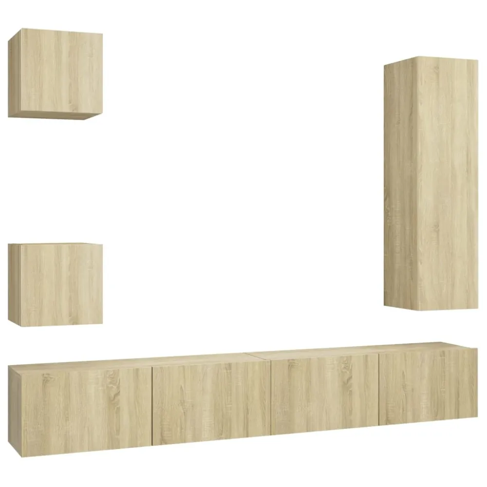 Ensemble de meubles armoire buffet TV télévision salon chambre séjour 5 pièces chêne sonoma bois d'ingénierie brun 02_0024973