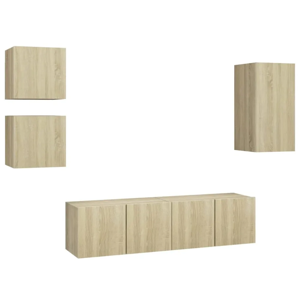 Ensemble de meubles armoire buffet TV télévision salon chambre séjour 5 pièces chêne sonoma bois d'ingénierie brun 02_0024971