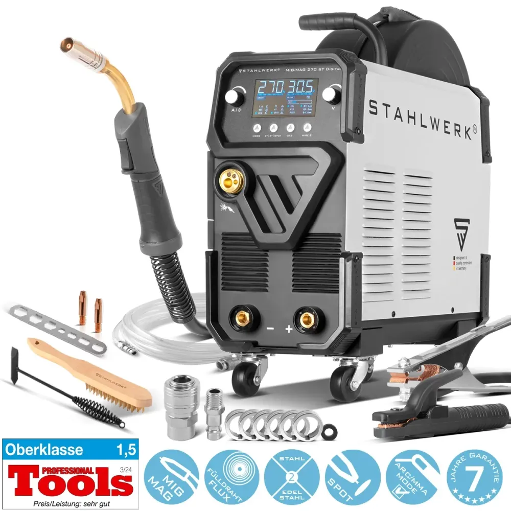 Machine de soudage Steelworks MIG MAG 270 DIGILE IGBT 4-en-1 Dispositif de soudage de gaz protecteur | Onduleur avec 270 ,...