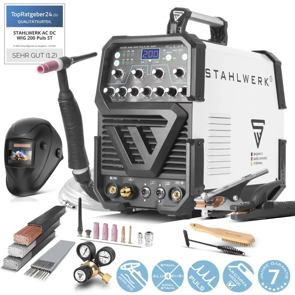 Machine de soudage Steelworks AC / DC Wig 200 Puls St IGBT Full Equipment / 200 Wig & MMA Welding Machine avec Fonction d'...